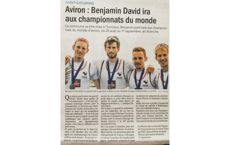 Benjamin représentera la France au Championnat du Monde du 25 aout au 1er sept